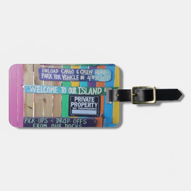Colourful Welcome Island sign Carribean Luggage Tag (Front Horizontal)