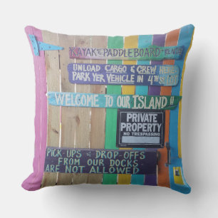 Colourful Welcome Island sign Carribean Outdoor Pillow