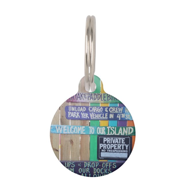 Colourful Welcome Island sign Carribean Pet Tag (Front)