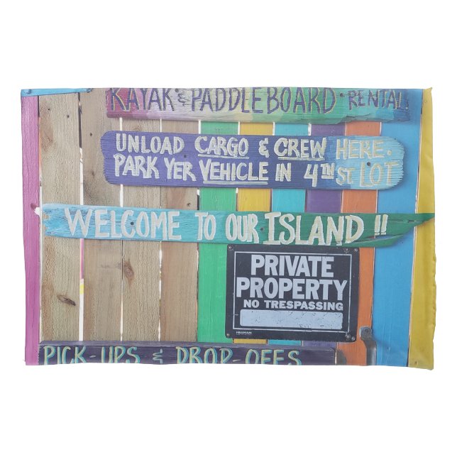 Colourful Welcome Island sign Carribean Pillowcase (Front)