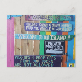 Colourful Welcome Island sign Carribean Postcard