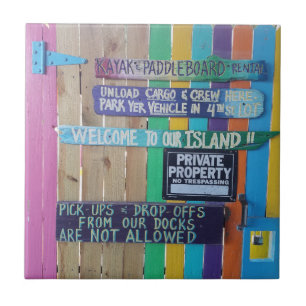 Colourful Welcome Island sign Carribean Tile