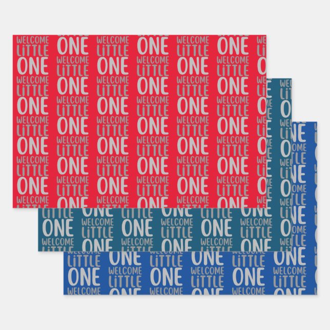 Colourful "Welcome Little One" Baby Shower Wrapping Paper Sheet (Set)