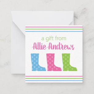 Colourful Wellies Rain Boots Gift Enclosure Cards