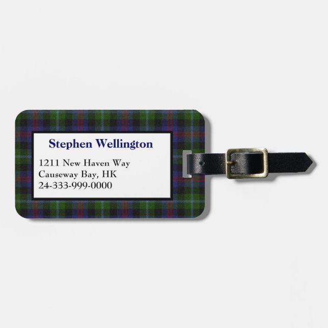 Colourful Wellington Tartan Plaid Luggage Tag (Front Horizontal)