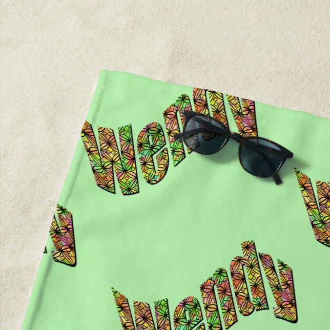 Colourful Wendy Name, Beach Towel (In Situ)