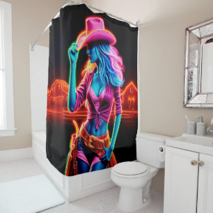 Colourful western girl with pink cowboy hat art