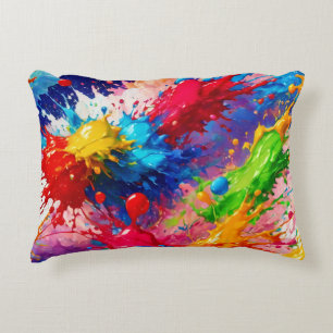 Colourful Wet Paint Splash Design Accent Pillow