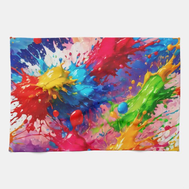 Colourful Wet Paint Splash Design Kitchen Towel (Horizontal)