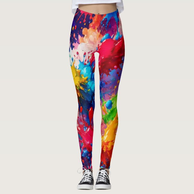 Colourful Wet Paint Splash Design Leggings (Front)