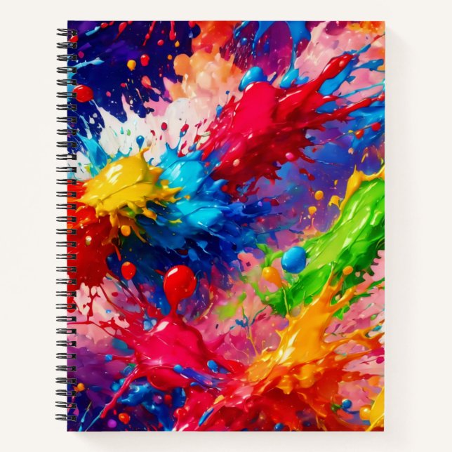 Colourful Wet Paint Splash Design Notebook (Front)