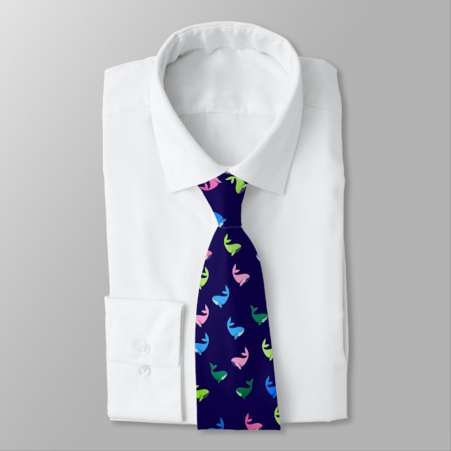 Colourful whales necktie (Tied)