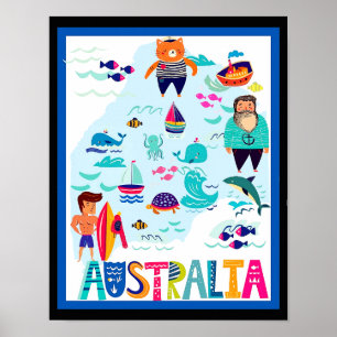 Colourful Whimsical Australia Travel Poster