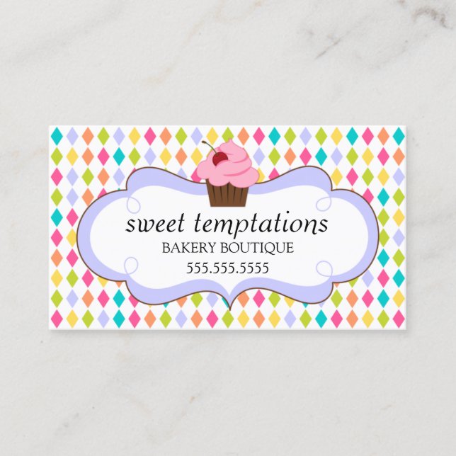 Colourful Whimsical Bakery Cupcake Business Card (Front)