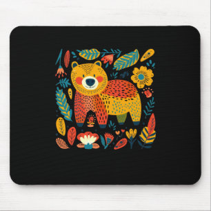 Colourful Whimsical Bear And Floral Pattern Illust Mouse Pad