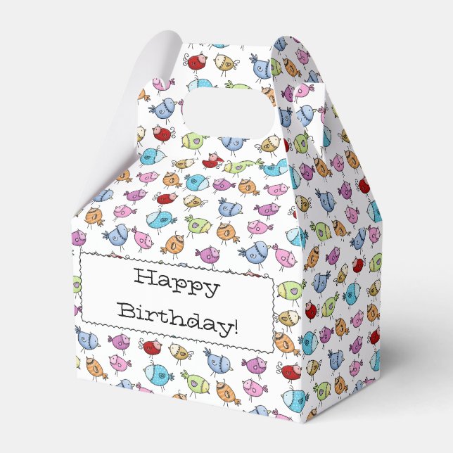 Colourful Whimsical Birds- Customizable Favor Box (Front Side)