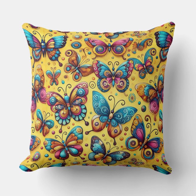 Colourful Whimsical Butterflies Throw Pillow (Front)