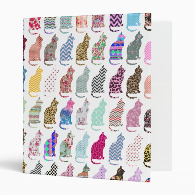 Colourful Whimsical Cats Chevron Zigzag Pattern Binder (Front/Inside)