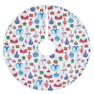 Colourful Whimsical Christmas Pattern Brushed Polyester Tree Skirt