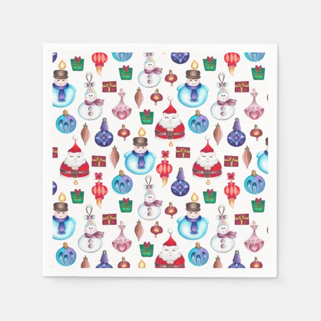 Colourful Whimsical Christmas Pattern Napkin (Front)