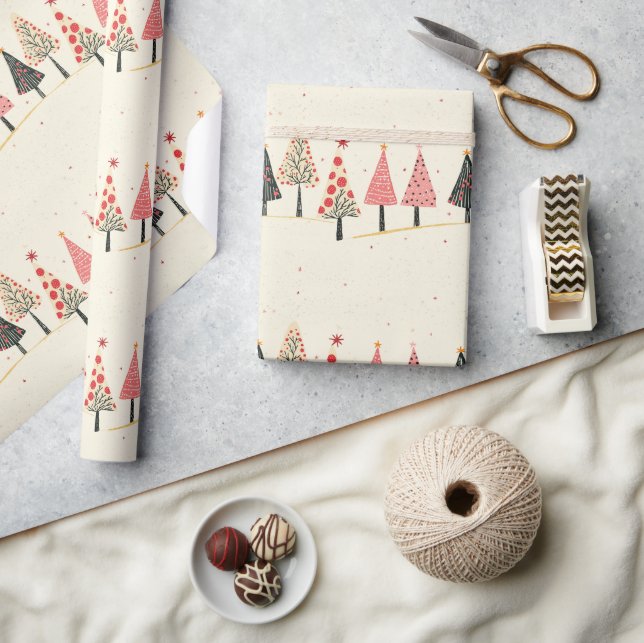 Colourful Whimsical Christmas Tree Pattern Wrapping Paper (Crafts)