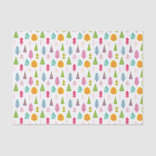 Colourful Whimsical Christmas Trees Tissue Paper (Front)