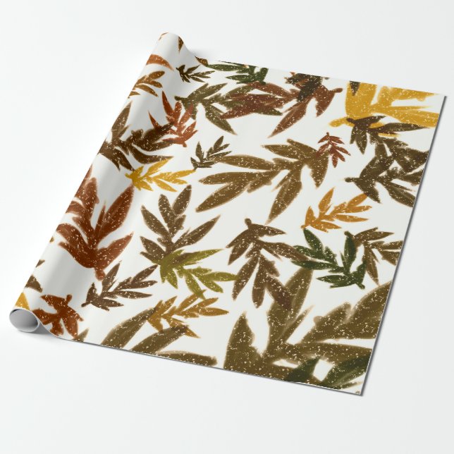 Colourful Whimsical Fall Autumn Rustic Leaves Part Wrapping Paper (Unrolled)