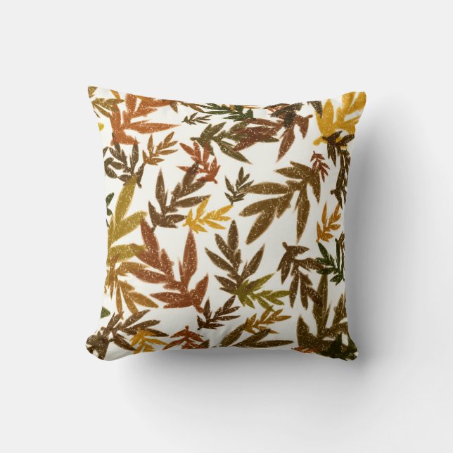 Colourful Whimsical Fall Autumn Rustic Leaves Throw Pillow (Front)