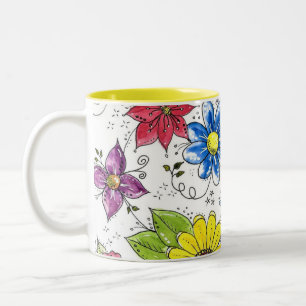 Colourful Whimsical Flower Garden Two-Tone Coffee Mug