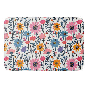 Colourful Whimsical Folk Art Floral Bath Mat