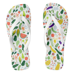 Colourful Whimsical Fruits & Veggies Pattern  Flip Flops