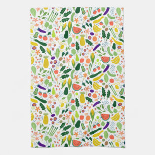 Colourful Whimsical Fruits Veggies Pattern Kitchen Towel