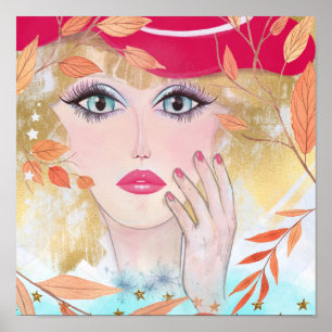 Colourful Whimsical Girls Face Hand Drawn Poster