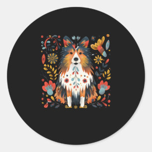 Colourful Whimsical Illustration Of A Dog Surround Classic Round Sticker