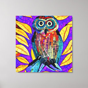 Colourful Whimsical Mosaic Owl Art Canvas Print