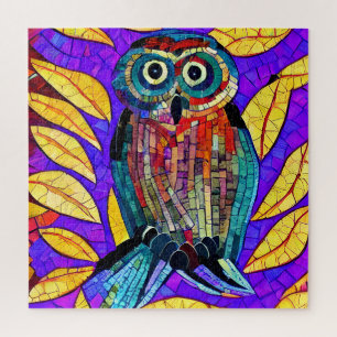 Colourful Whimsical Mosaic Owl Art Jigsaw Puzzle