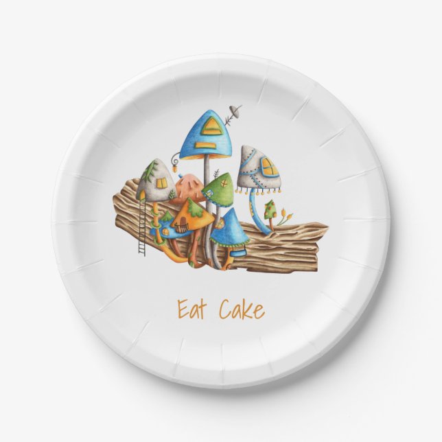 Colourful Whimsical Mushroom Village Housewarming  Paper Plate (Front)