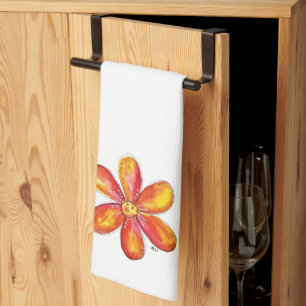 Colourful Whimsical Orange and Yellow Flower Kitchen Towel
