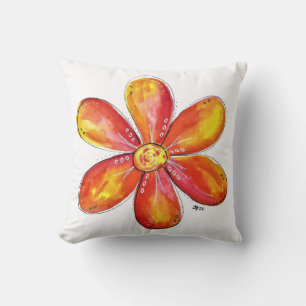 Colourful Whimsical Orange and Yellow Flower Throw Pillow