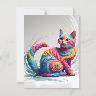 Colourful Whimsical Rainbow Cat Art Postcard