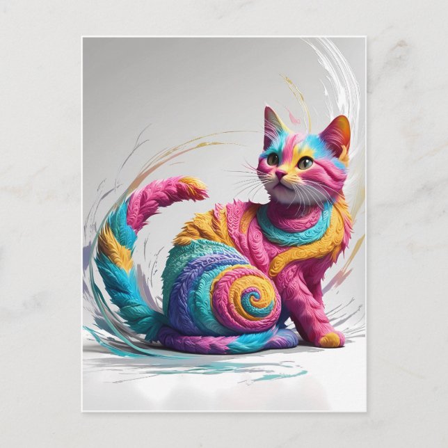 Colourful Whimsical Rainbow Cat Art Postcard (Front)
