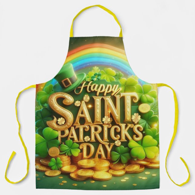 Colourful, whimsical Rainbow Saint Patrick's Day Apron (Front)