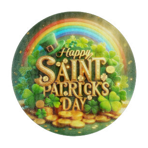 Colourful, whimsical Rainbow Saint Patrick's Day Cutting Board