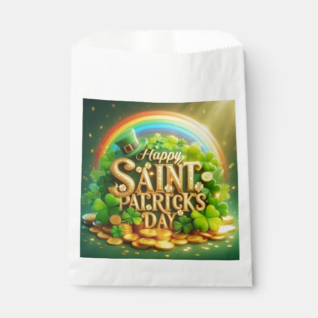 Colourful, whimsical Rainbow Saint Patrick's Day Favour Bag (Front)