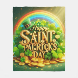 Colourful, whimsical Rainbow Saint Patrick's Day Fleece Blanket