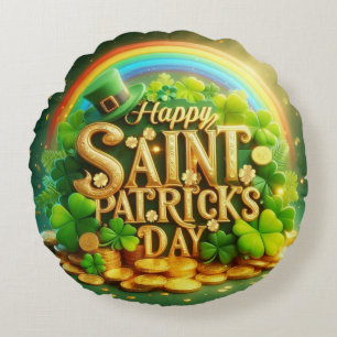Colourful, whimsical Rainbow Saint Patrick's Day Round Pillow