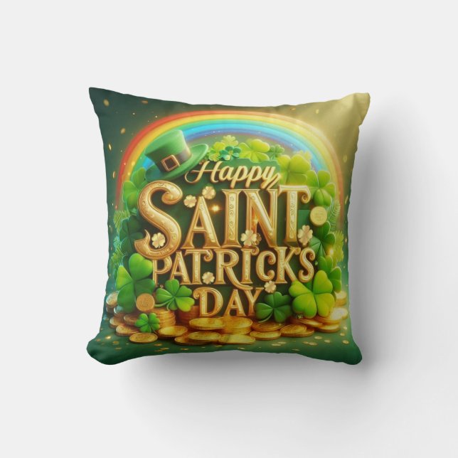 Colourful, whimsical Rainbow Saint Patrick's Day Throw Pillow (Front)