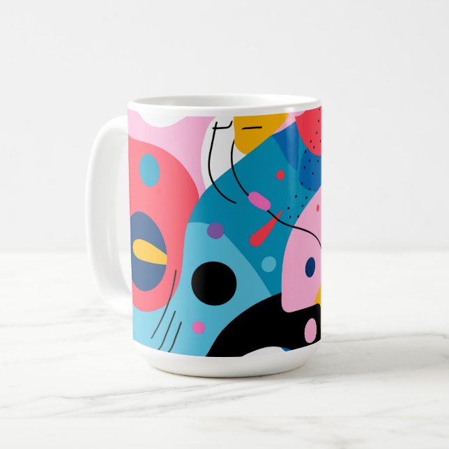 Colourful whimsical shapes modern geometric coffee mug (Front Left)