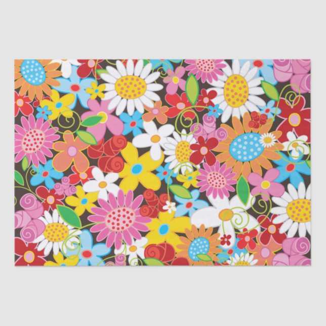 Colourful Whimsical Spring Flowers Garden Chic Cut Tissue Paper (Front)