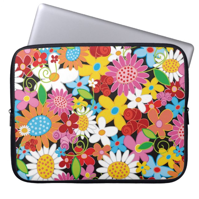 Colourful Whimsical Spring Flowers Garden Girly Laptop Sleeve (Front)